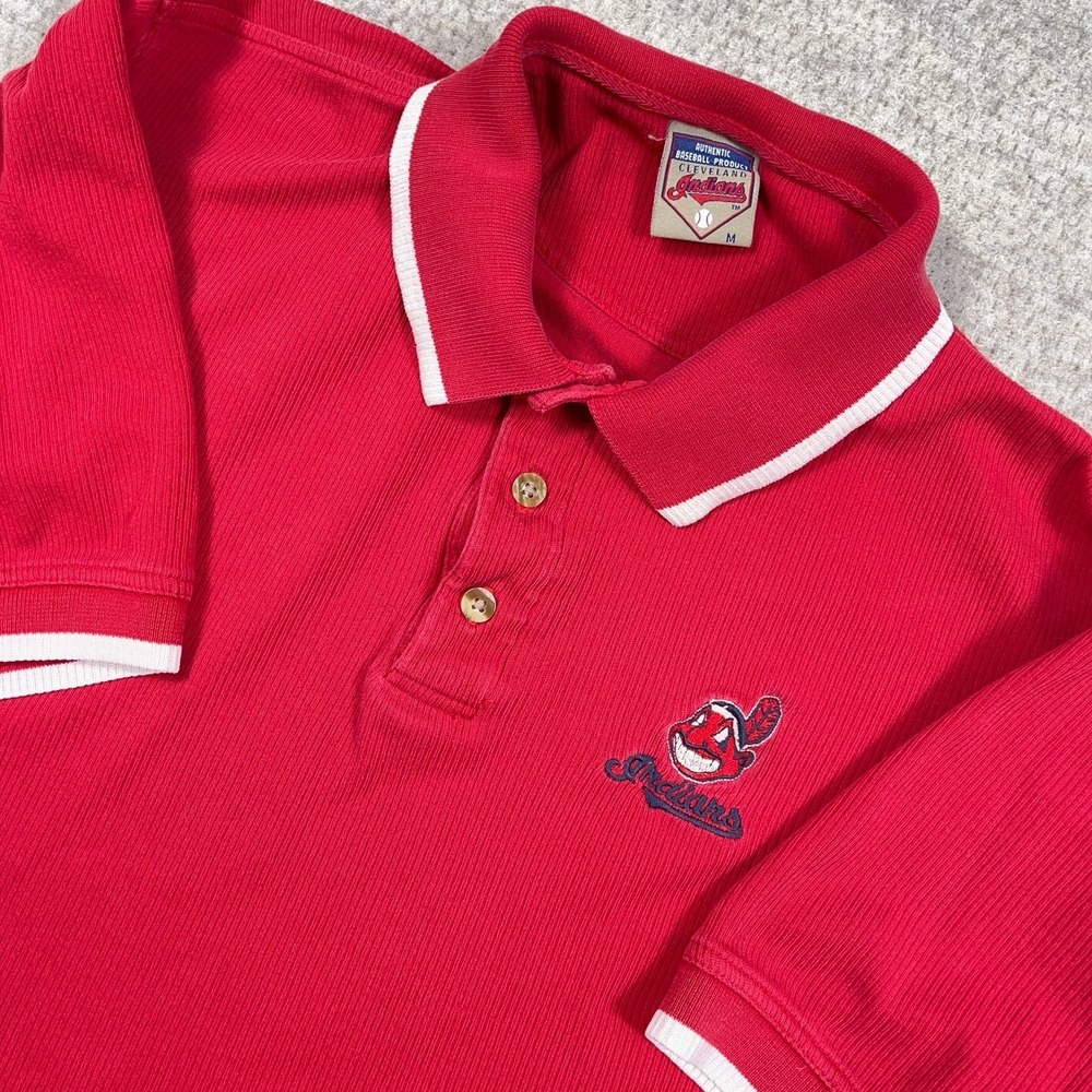 Vintage Cleveland Polo Rugby Shirt Men Medium Red‎ Chief Wahoo 90s Y2K MLB